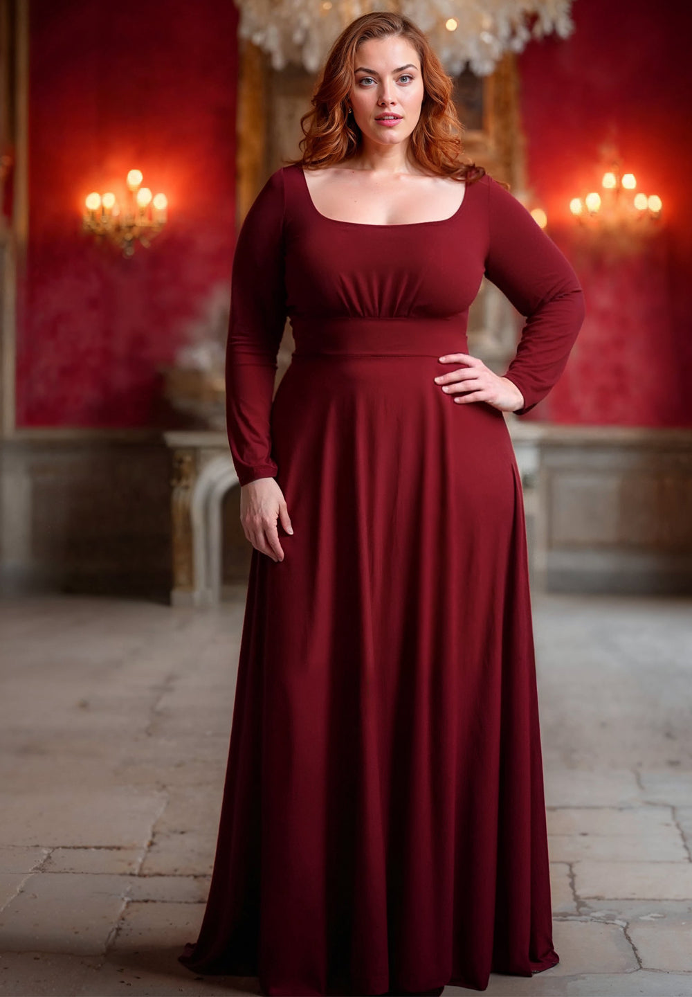 Burgundy long dress plus size best sale