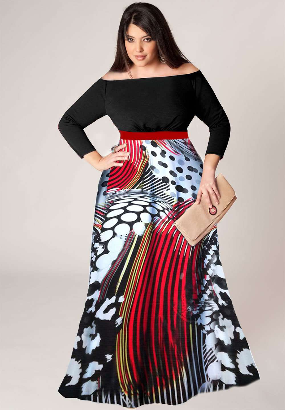 Black plus size dress with abstract print